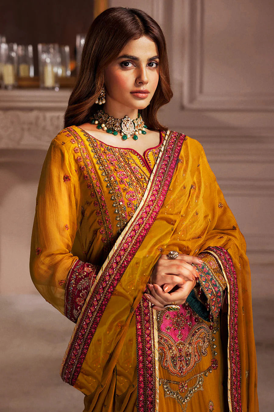 Haldi Outfit Georgette Embroidered Salwar Kameez With Stylish Embroidery Dupatta