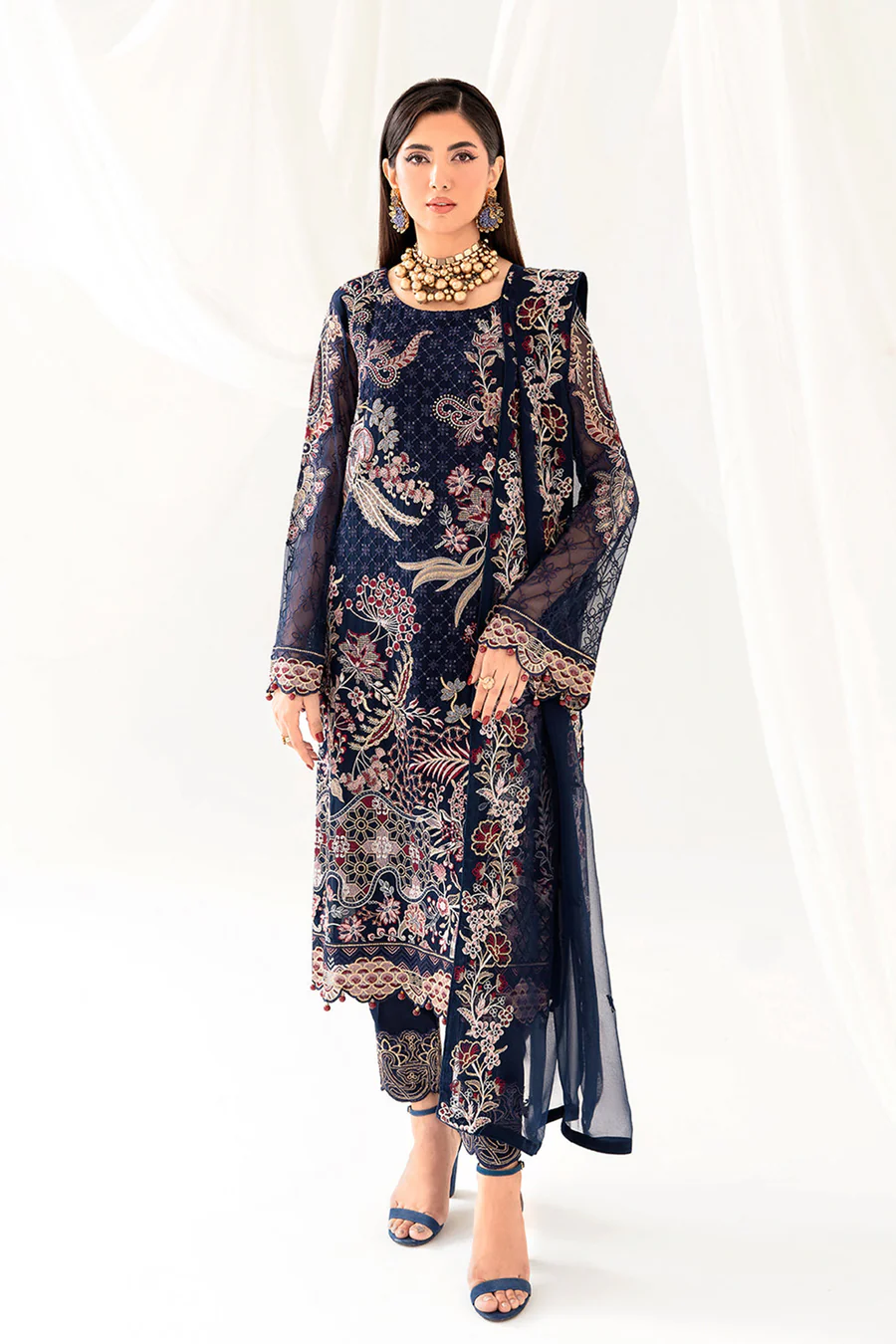 New Diamond Work Navy Blue Salwar Kameez With Heavy Embroidery Work Dupatta