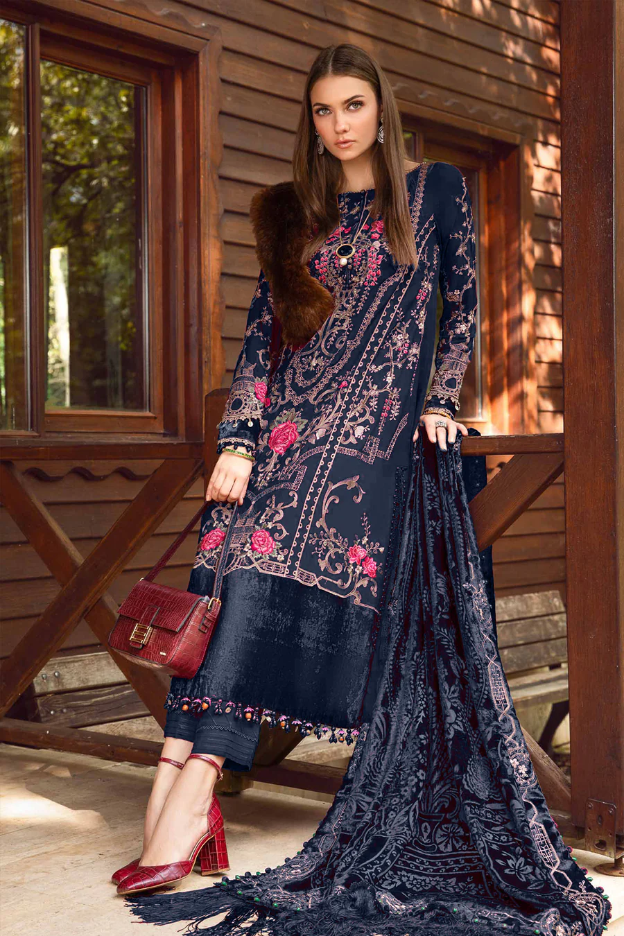 Heavy Rayon Blue With Beautiful Chiffon Digital Printed Dupatta