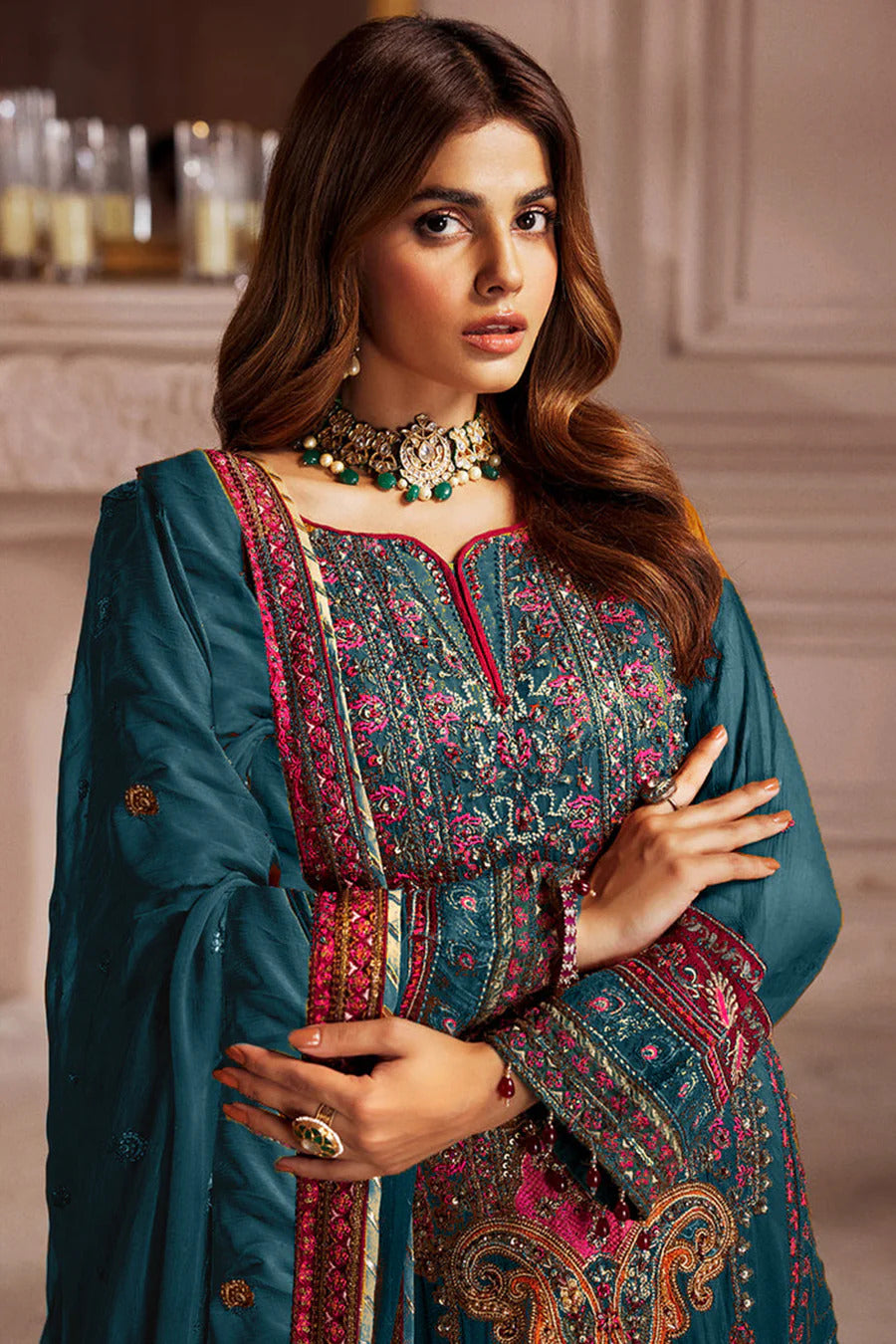 Rama Heavy Georgette Embroidered Salwar Kameez With Stylish Embroidery Dupatta